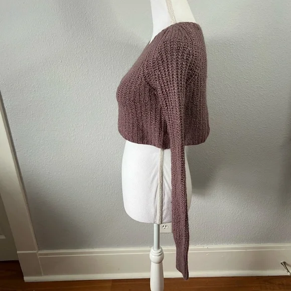 Kimchi Blue Purple Long Sleeve Cable Knit Flowy Cropped Sweater - Picture 3 of 6